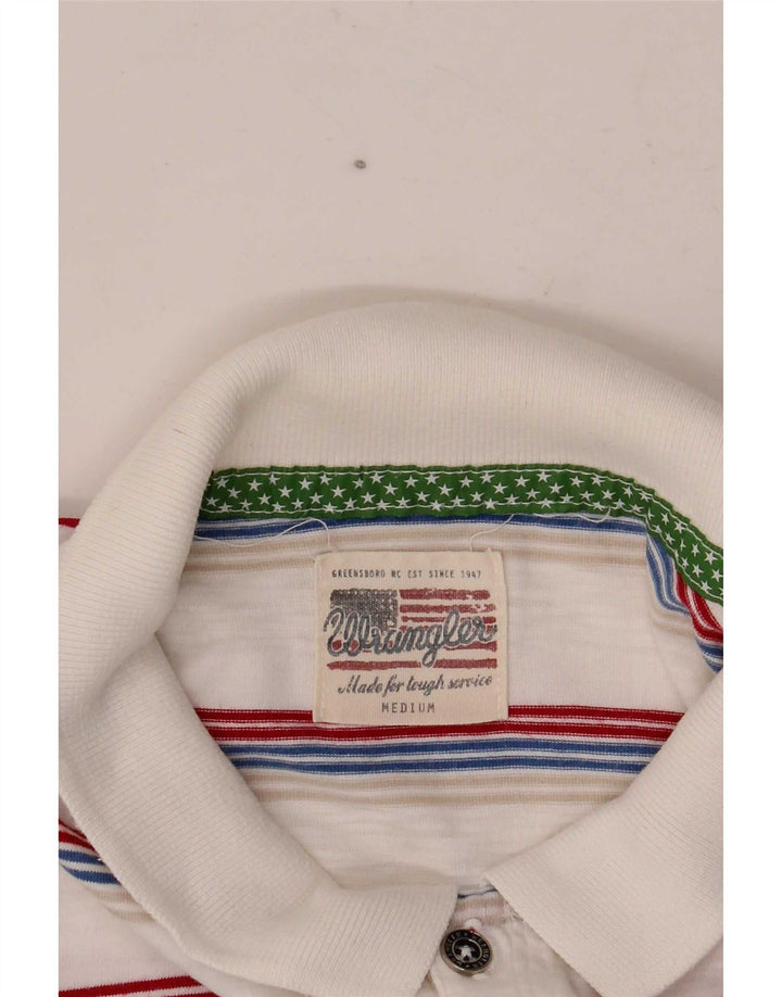 Camisa polo feminina Wrangler UK 12 listrada branca média