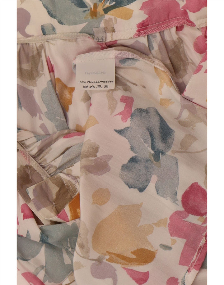 Saia larga feminina vintage IT 44 médio W31 viscose floral multicolorida