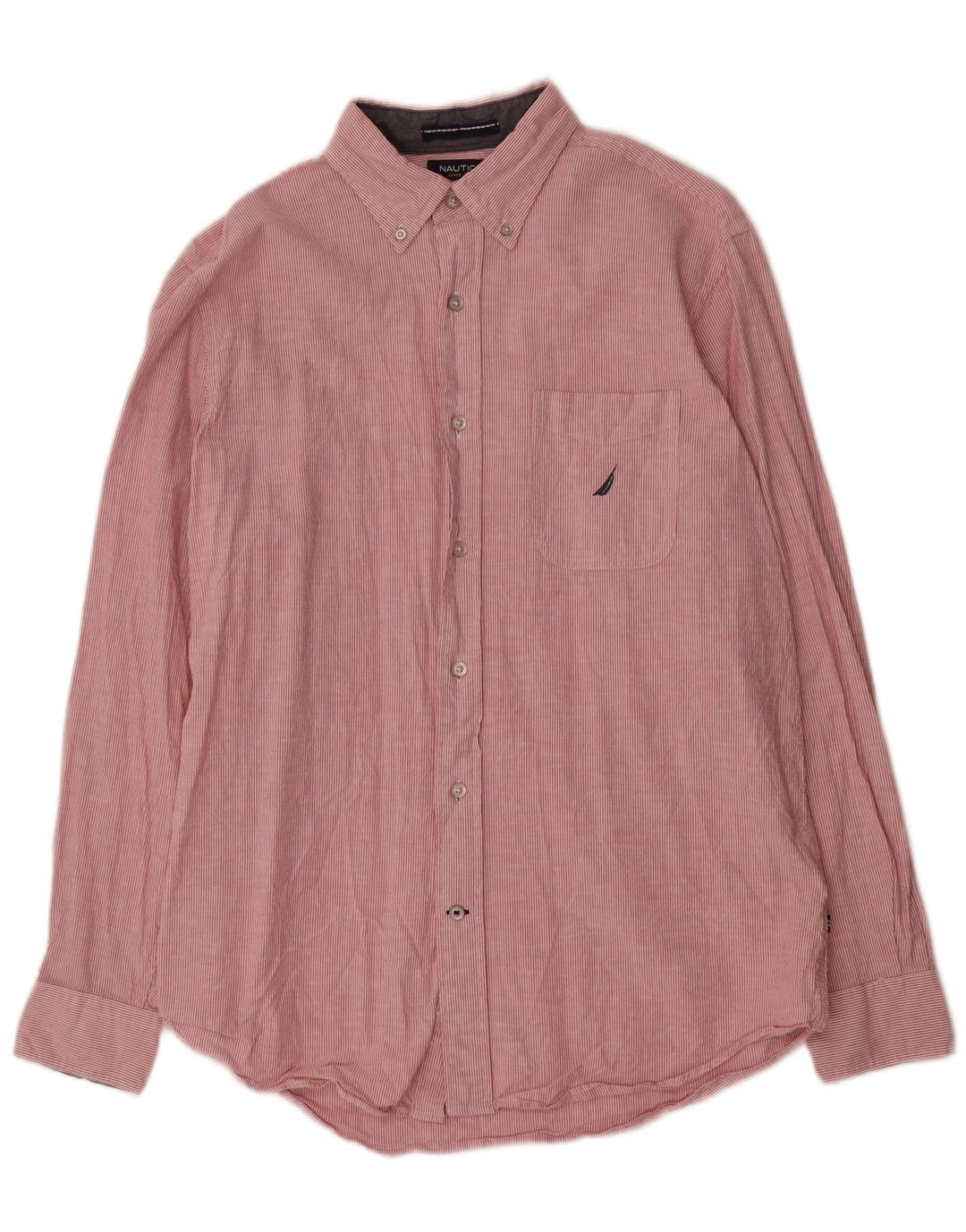 Nautica Camisa masculina clássica de ajuste médio algodão listrado vermelho