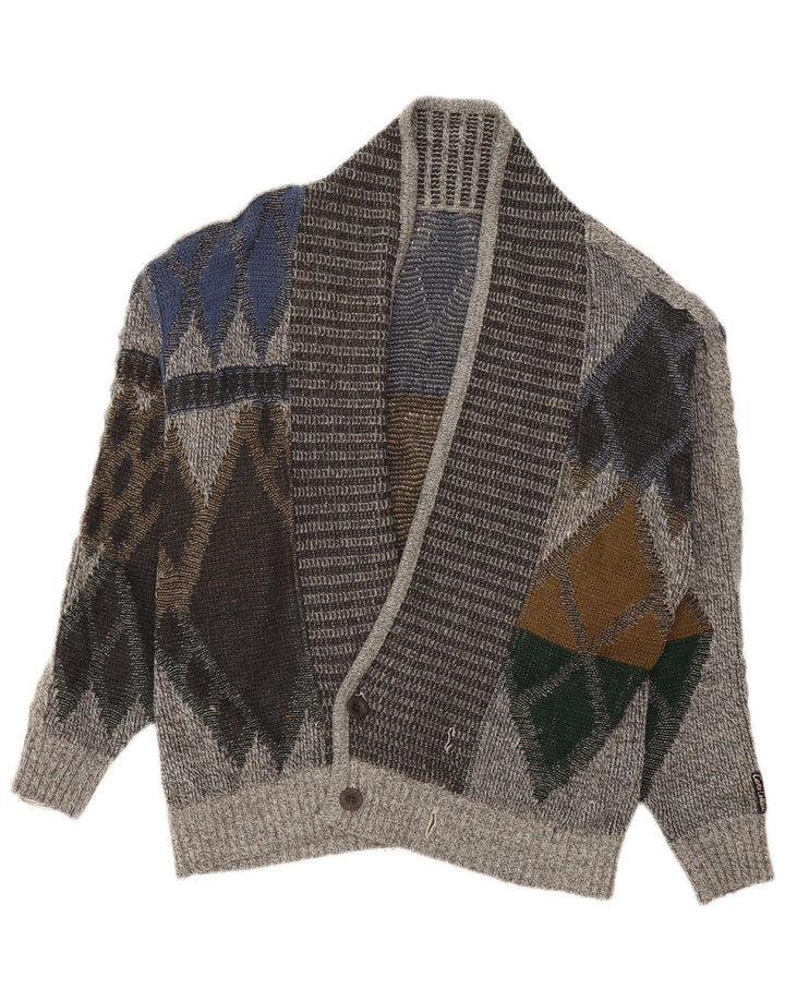 Suéter Cardigan Masculino Vintage IT 50 Cinza Médio Argyle/Diamante