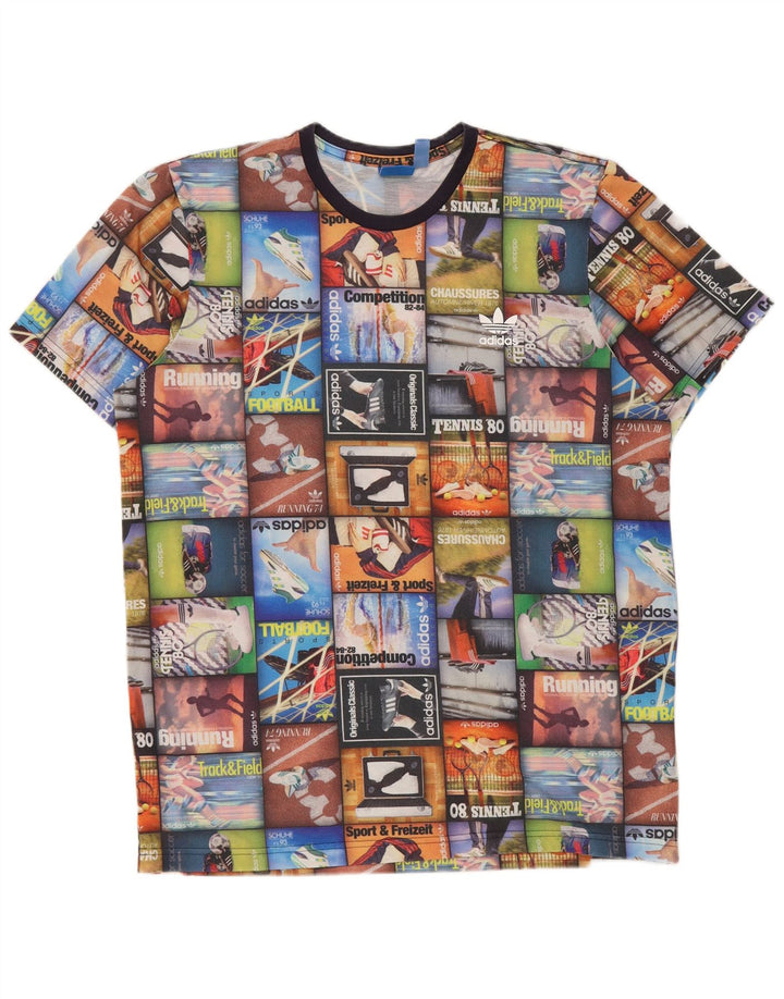Adidas Mens Graphic T-Shirt Top Grande Multicolorido Patchwork Poliéster