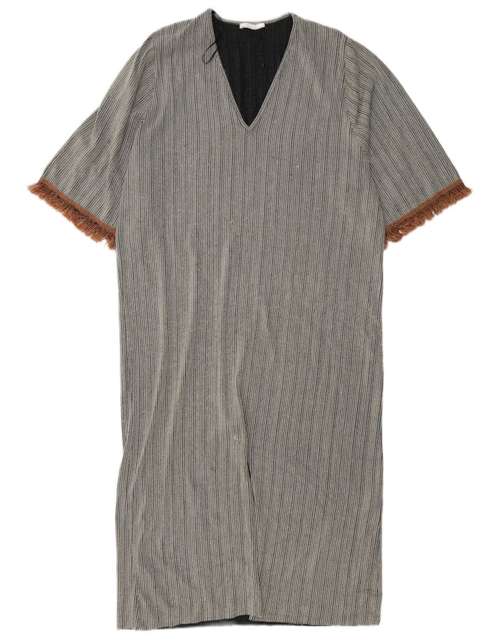 Vestido feminino maxi oversized Zara Reino Unido 10 poliéster listrado cinza pequeno