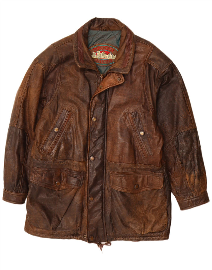 Jaqueta de couro masculina vintage IT 52 XL couro marrom