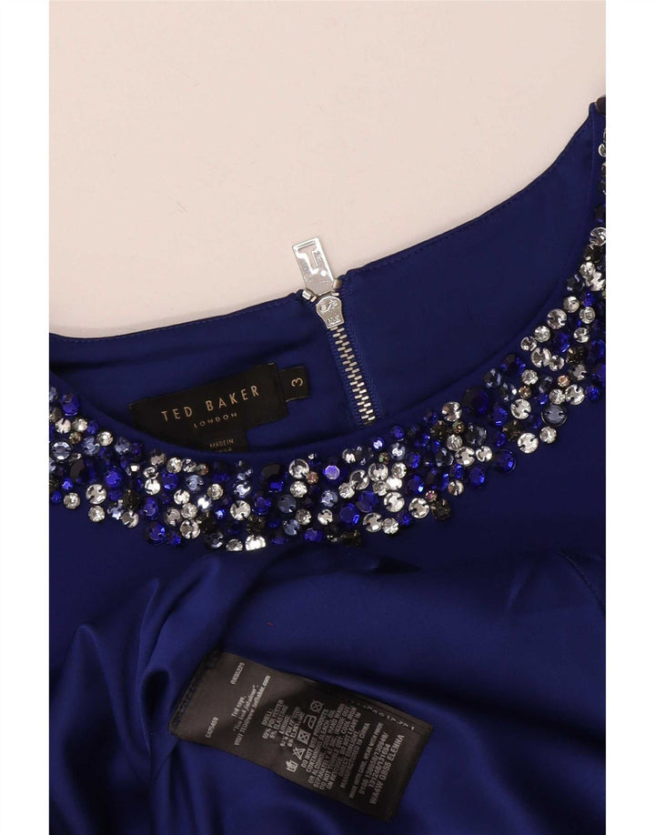Vestido feminino Ted Baker sem mangas, tamanho 3, poliéster azul médio
