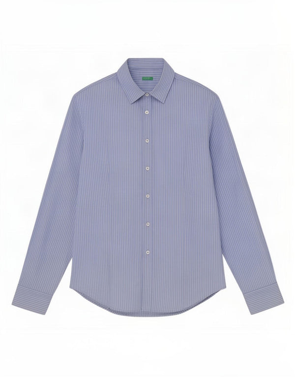 Camisa masculina Benetton grande algodão listrado azul