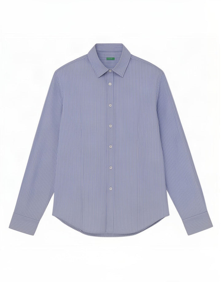 Camisa masculina Benetton grande algodão listrado azul