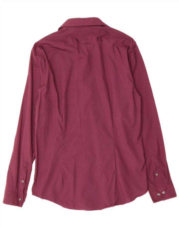 CALVIN KLEIN Camisa masculina justa tamanho 39 15 1/2 médio algodão borgonha