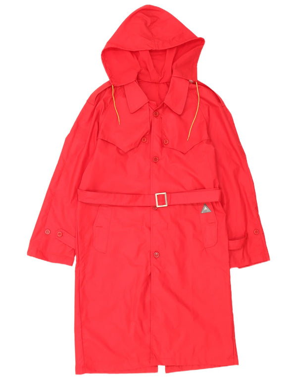 Trench Coat feminino com capuz Fiorucci Reino Unido 14 nylon vermelho médio