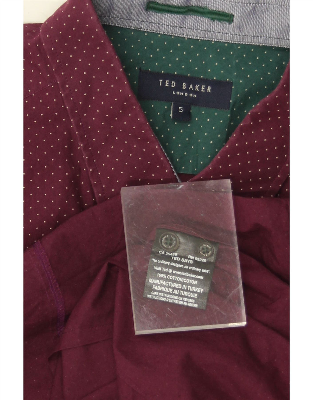 TED BAKER Mens Shirt Size 5 XL Burgundy Spotted Cotton Vintage Ted Baker and Second-Hand Ted Baker from Messina Hembry 