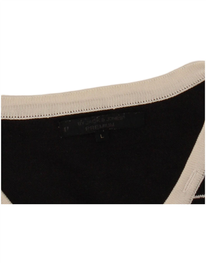 Suéter masculino JACK & JONES com decote em V grande listrado preto