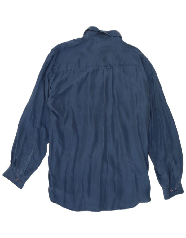 Camisa masculina vintage grande seda azul
