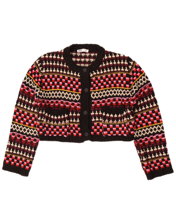 Zara Suéter Cardigan Feminino Solto Fit Reino Unido 14 Médio Multicolorido Geométrico