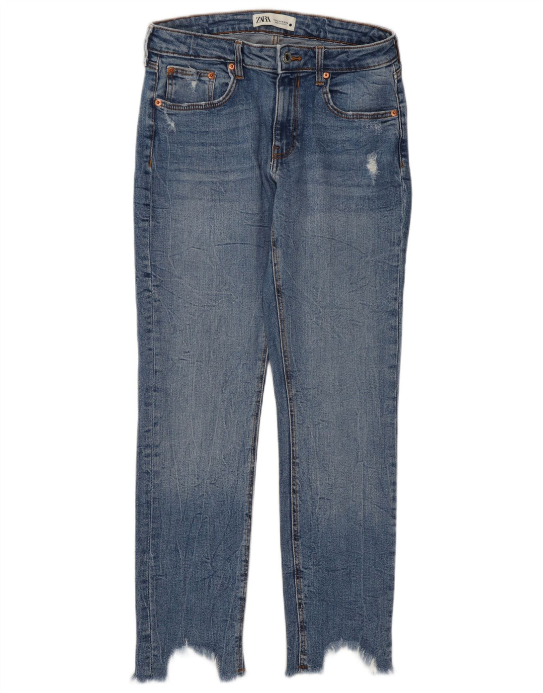 Zara Jeans feminino cortado desgastado EU 40 médio W30 L27 azul