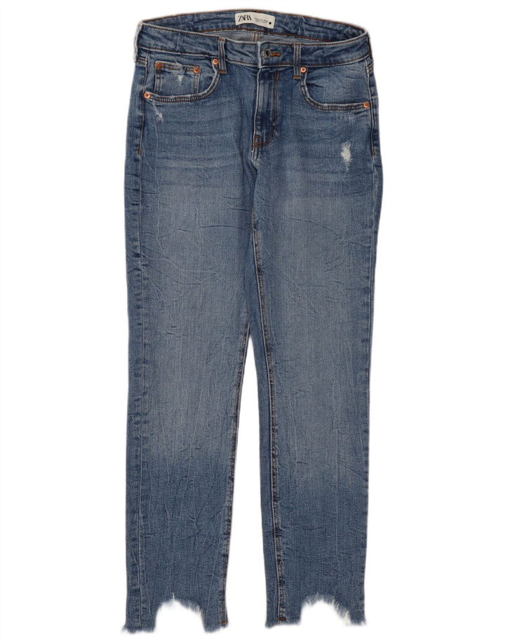Zara Jeans feminino cortado desgastado EU 40 médio W30 L27 azul
