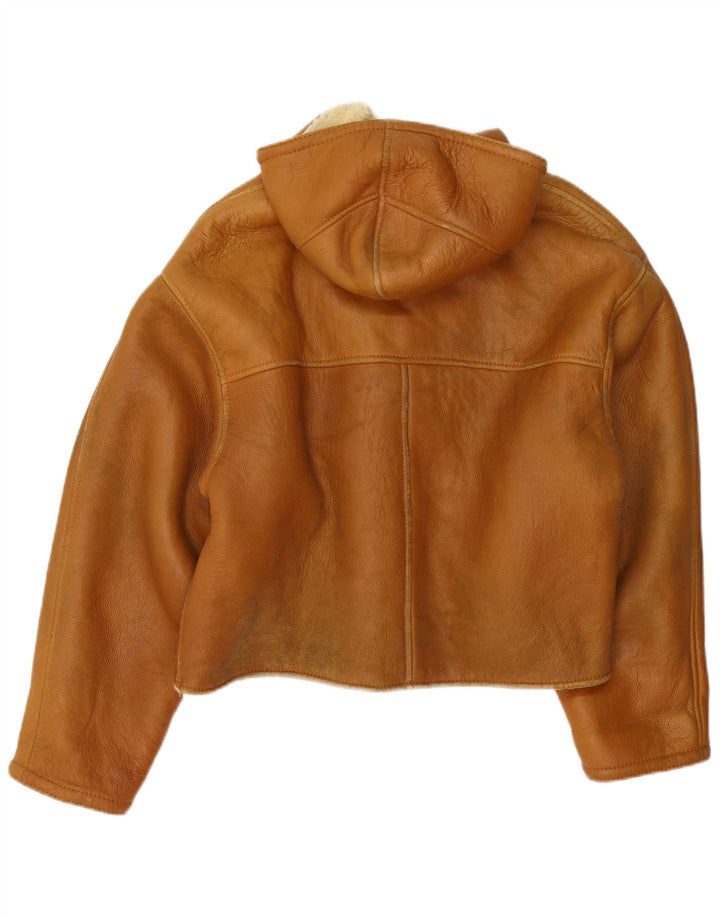 Jaqueta feminina vintage com capuz Duffle Shearling Reino Unido 16 grande marrom