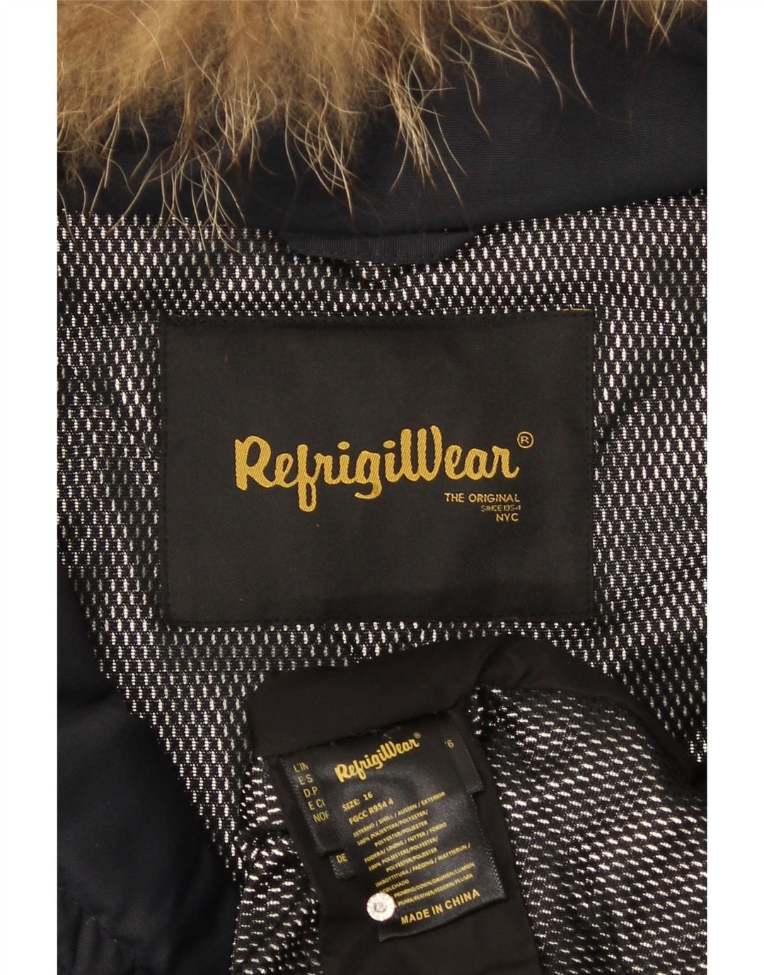 Jaqueta feminina acolchoada com capuz Refrigiwear UK 16 grande poliéster azul marinho