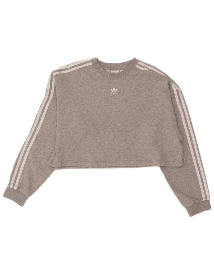 Adidas Womens Crop Oversized Moletom Jumper Reino Unido 8 Pequeno Algodão Cinza