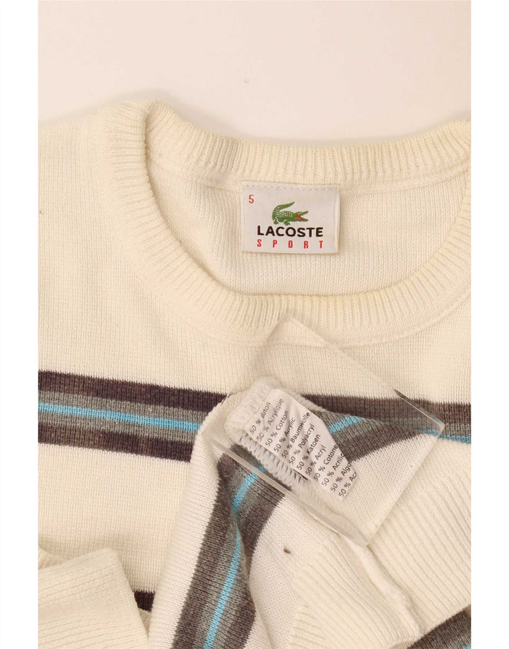 Lacoste Suéter masculino com gola redonda tamanho 5 grande algodão listrado branco