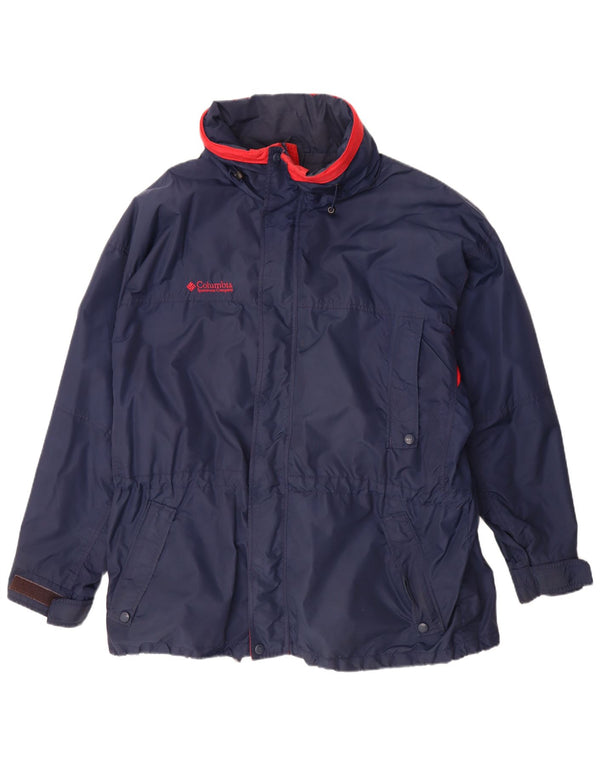Jaqueta corta-vento masculina Columbia com capuz UK 42 XL azul marinho colorblock