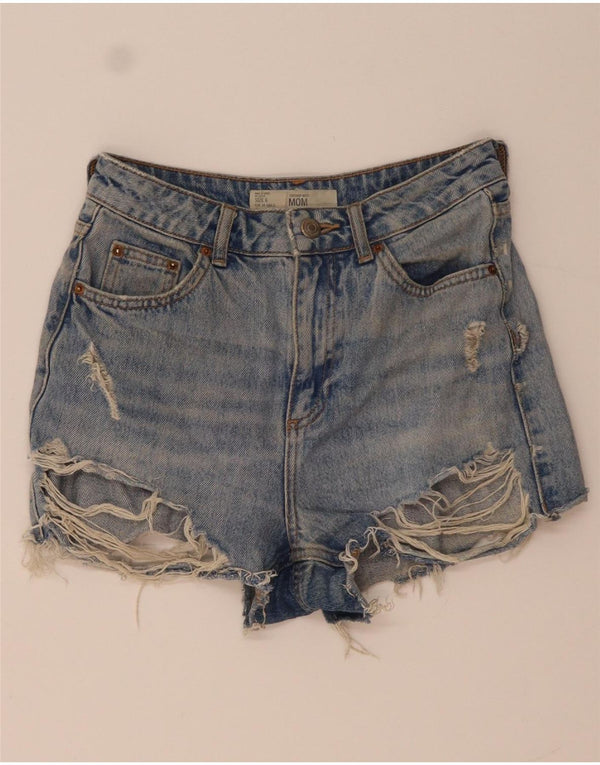 Shorts jeans feminino Topshop Mom Distressed UK 6 XS W26 azul poliéster