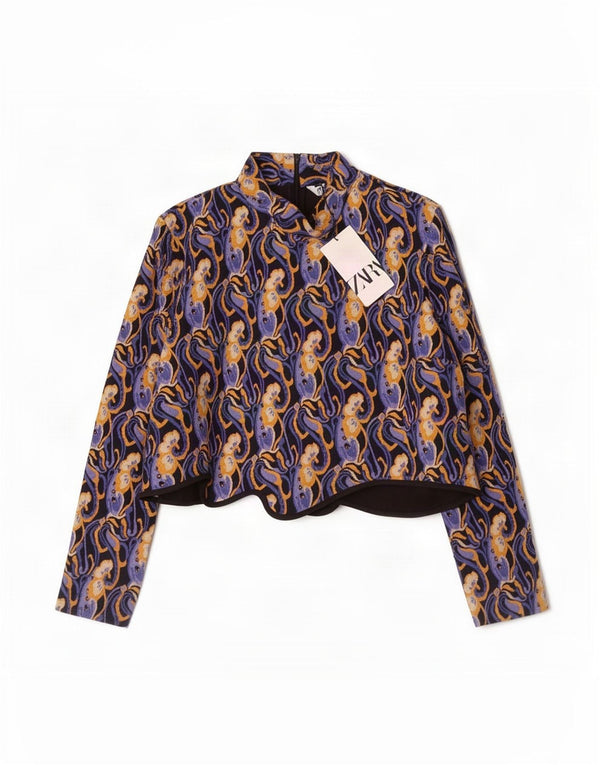 Zara Blusa Feminina Crop Manga Longa Top UK 18 XL Multicolor Paisley