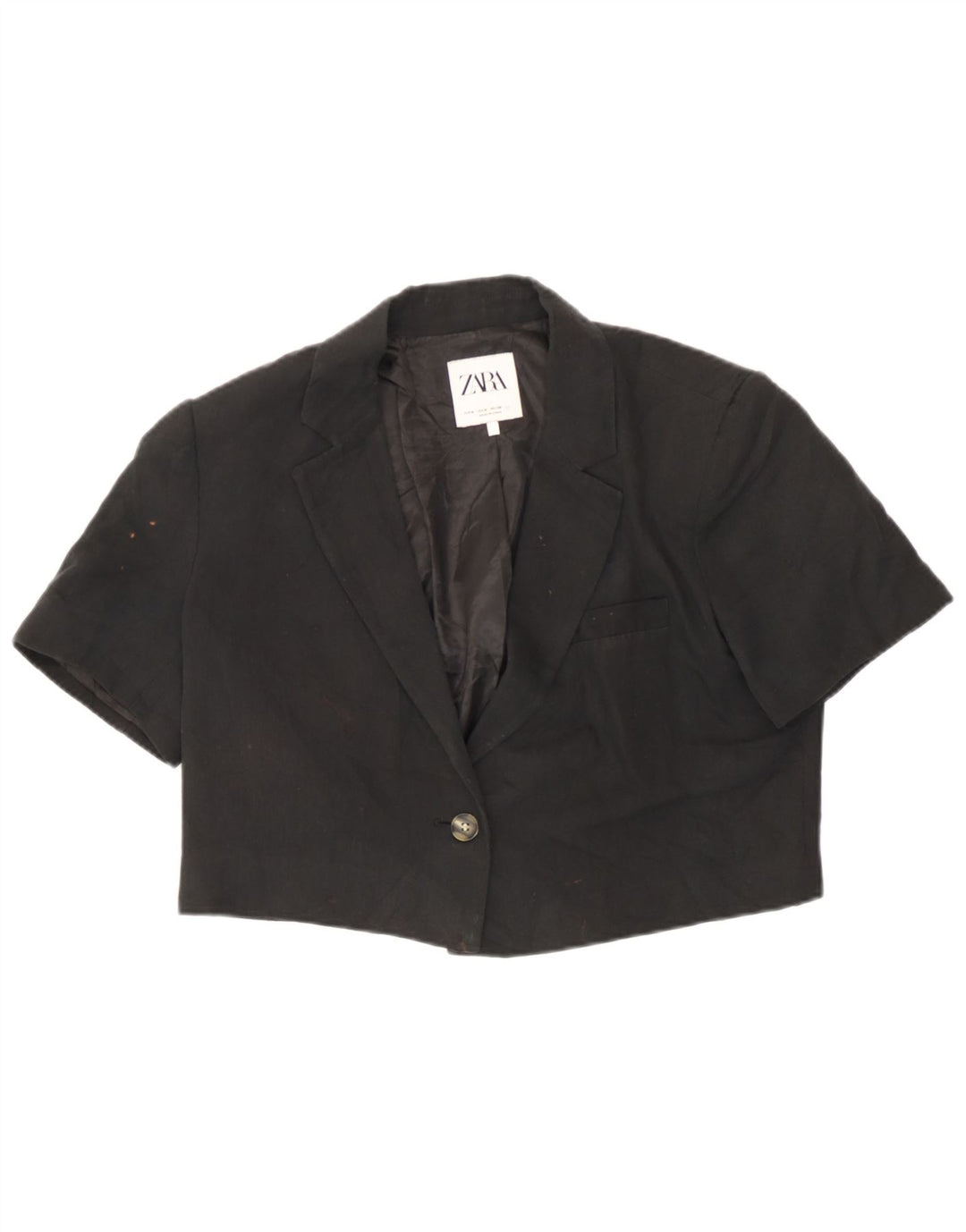 Jaqueta Bolero feminina de manga curta Zara UK 14 linho preto médio