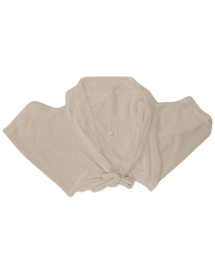 Top feminino vintage com gravata frontal UK 20 2XL viscose branca