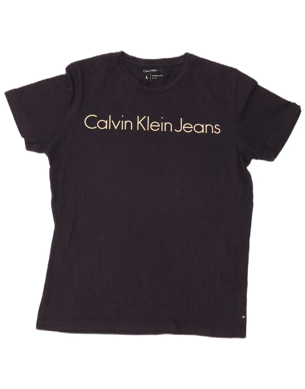 Calvin Klein Jeans Camiseta masculina gráfica grande azul marinho