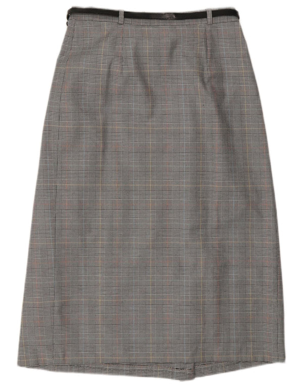 Saia feminina vintage UK 10 pequena W27 cinza Houndstooth poliéster