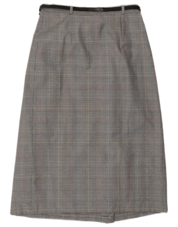 Saia feminina vintage UK 10 pequena W27 cinza Houndstooth poliéster