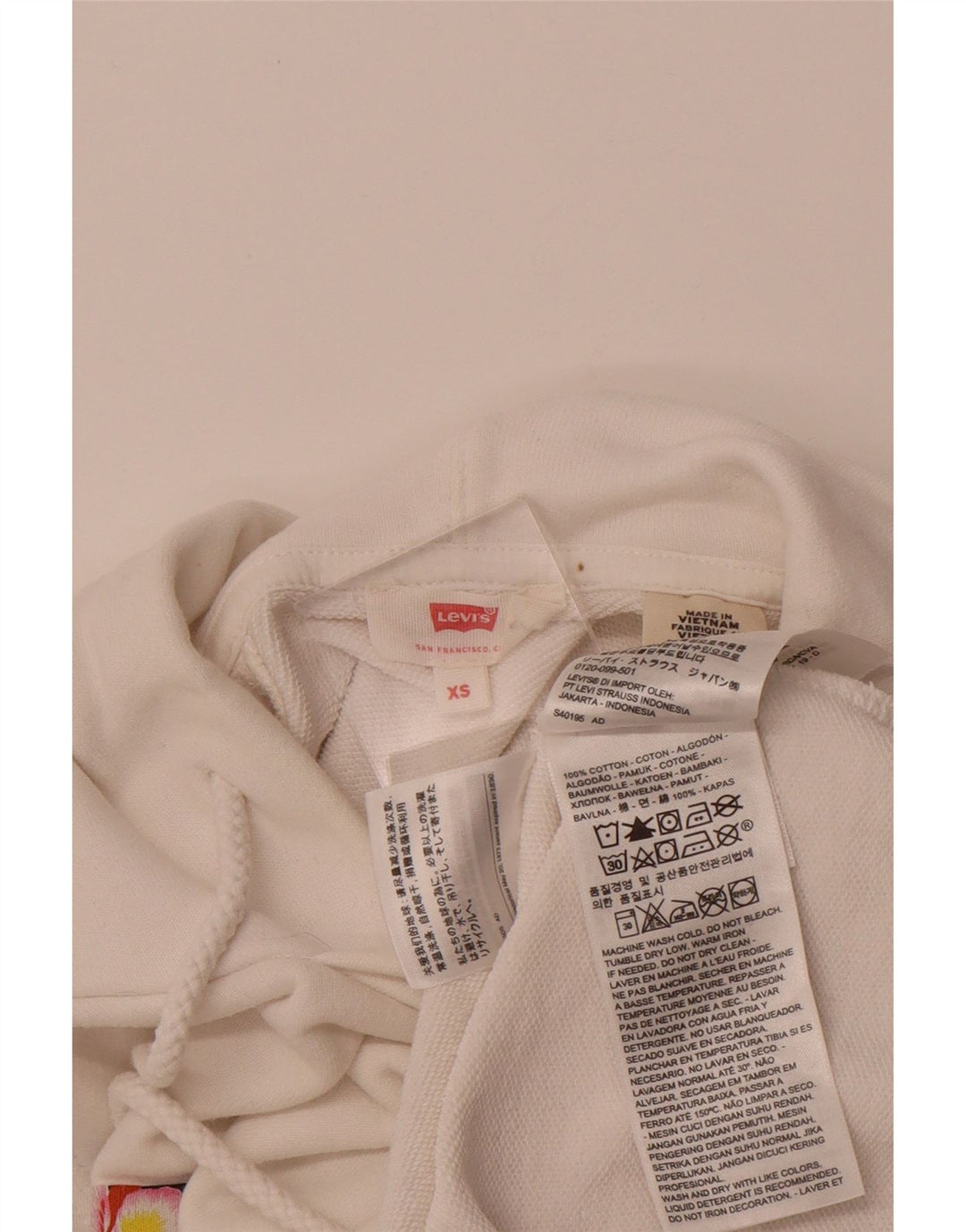 Suéter com capuz gráfico feminino LEVI'S UK 6 XS algodão branco
