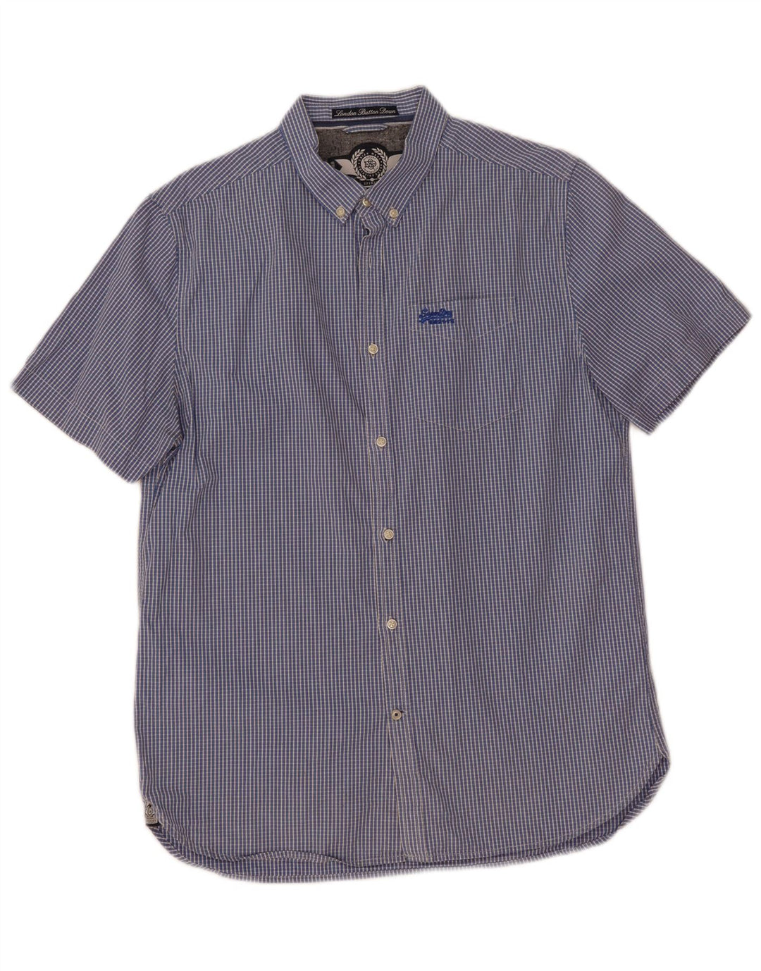 Camisa masculina Superdry de manga curta XL azul xadrez algodão