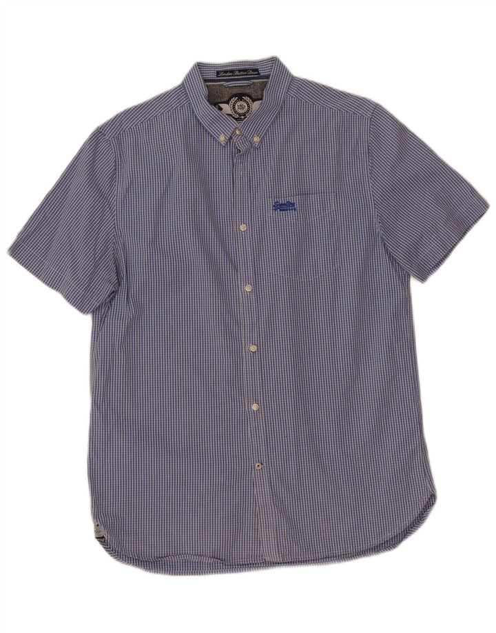 Camisa masculina Superdry de manga curta XL azul xadrez algodão