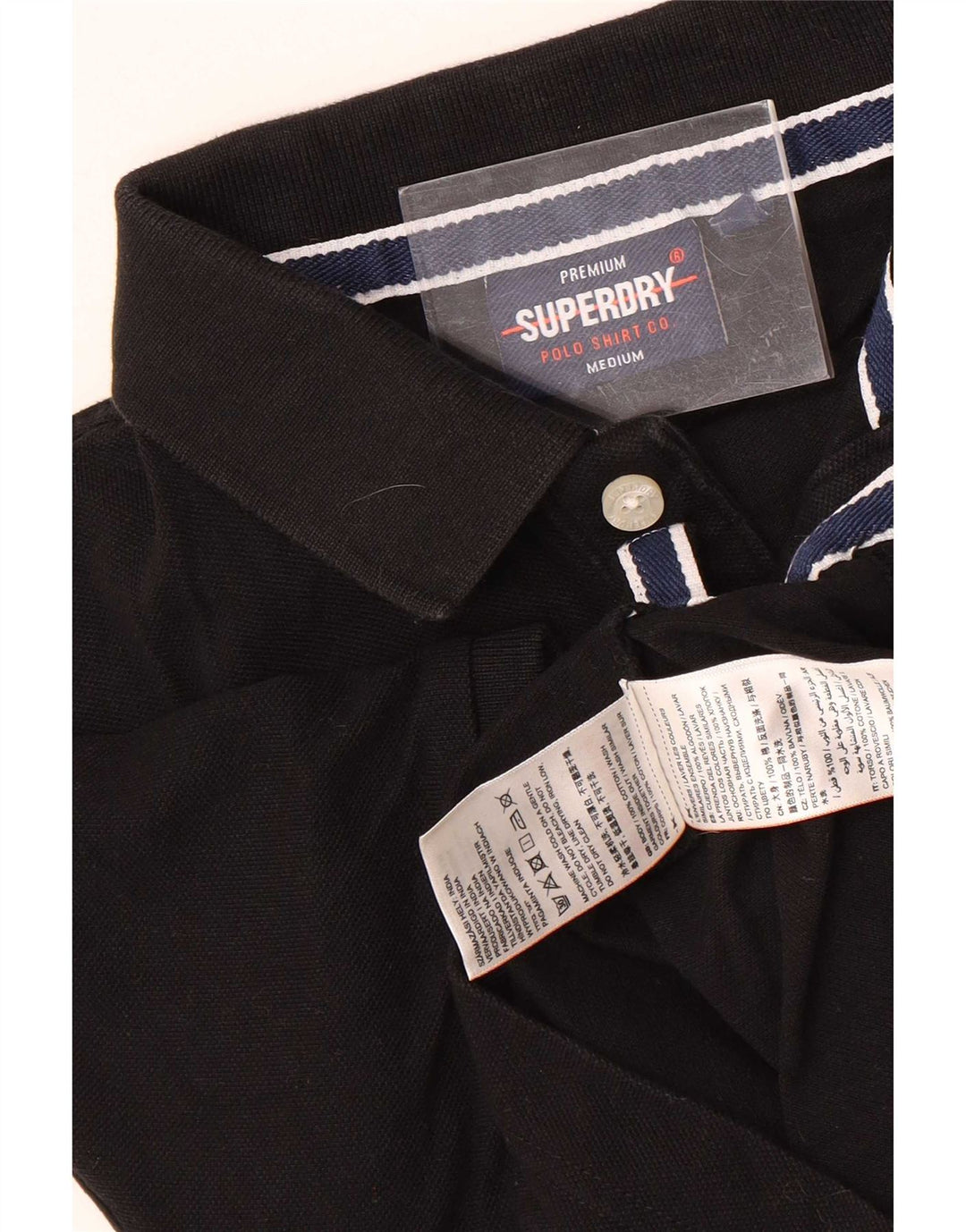 Camisa polo masculina Superdry médio algodão preto