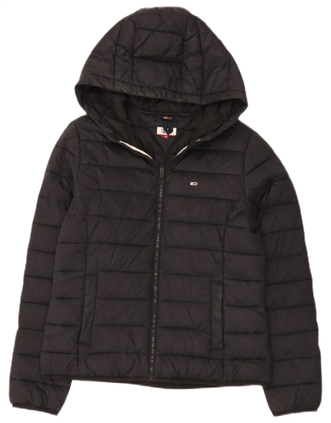 Jaqueta acolchoada com capuz feminina Tommy Hilfiger Reino Unido 14 médio preto poliamida