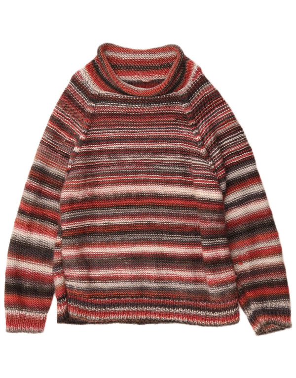 Suéter vintage masculino com gola tartaruga listrado médio multicolorido