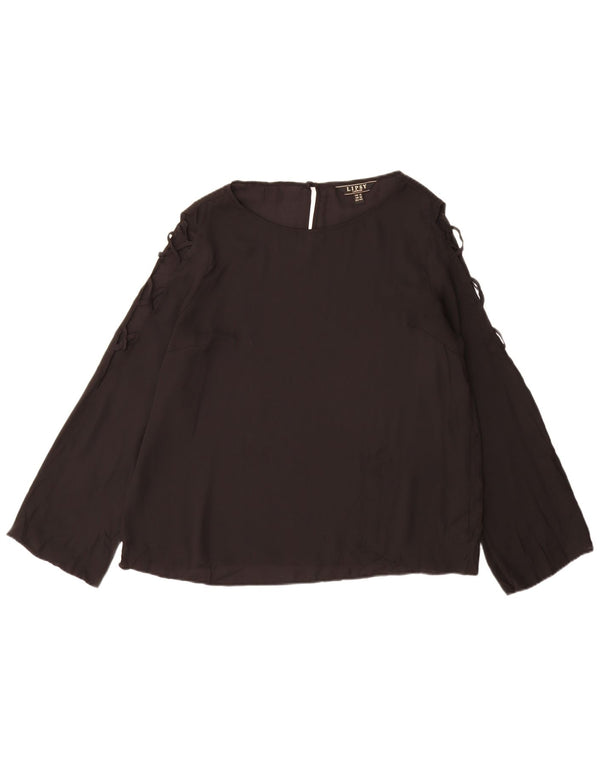 Blusa feminina de manga comprida Lipsy UK 16 grande poliéster preto