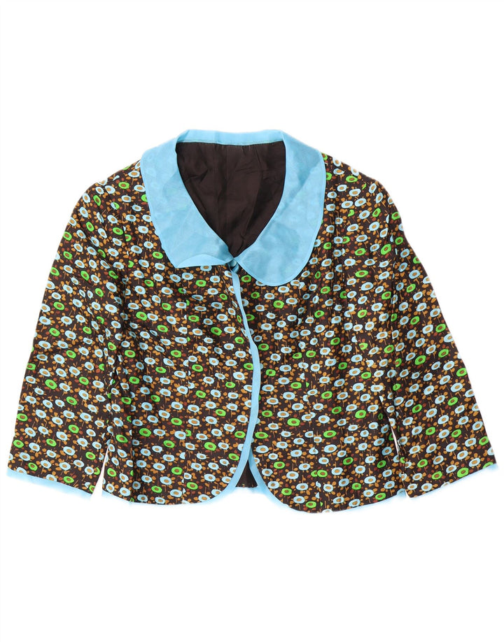 Conjunto feminino VINTAGE manga 3/4 de 2 peças Reino Unido 14 médio preto floral