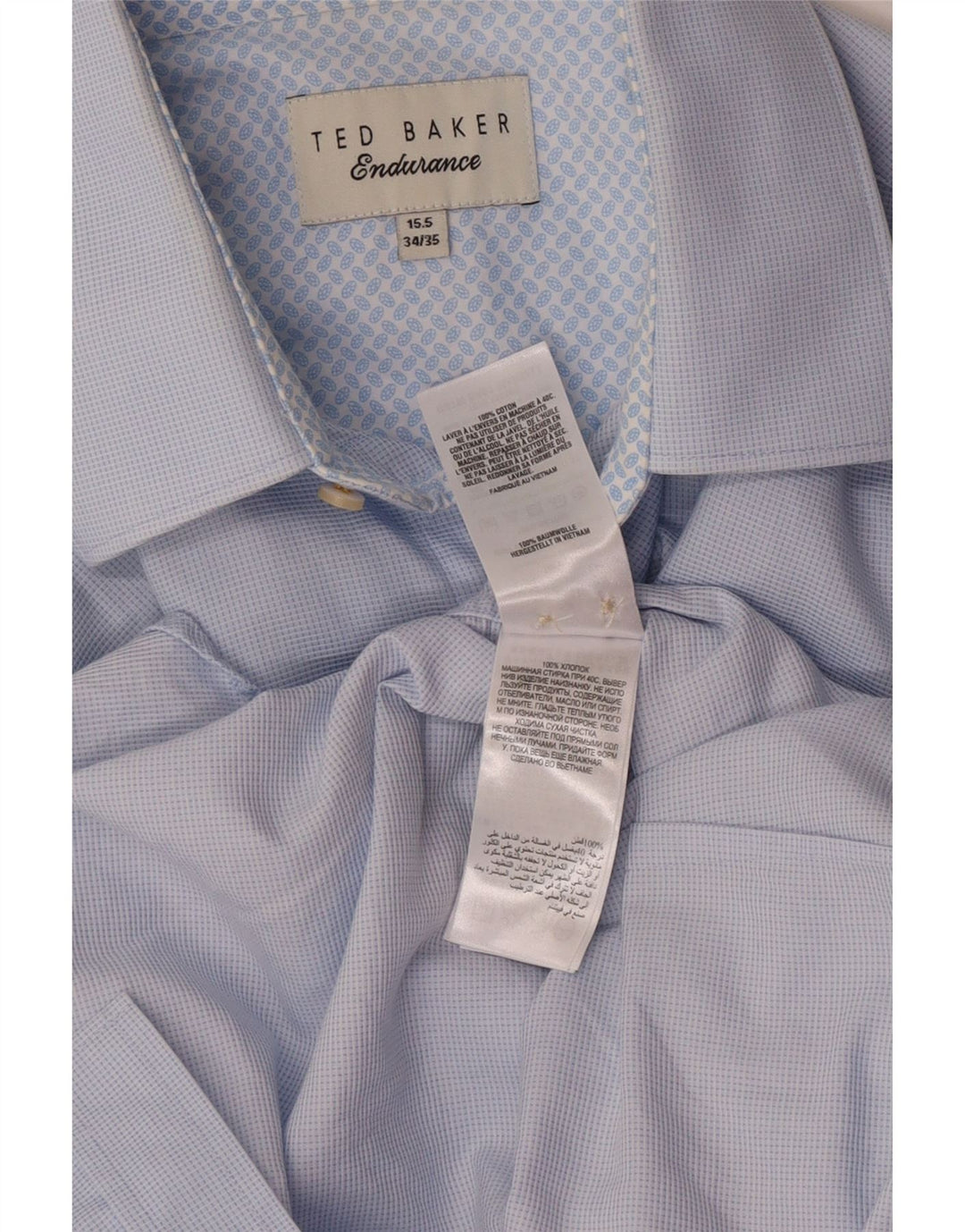 Camisa masculina Ted Baker tamanho 15 1/2 algodão azul médio