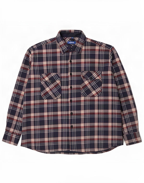 Camisa masculina vintage de flanela lenhador XL azul marinho xadrez algodão