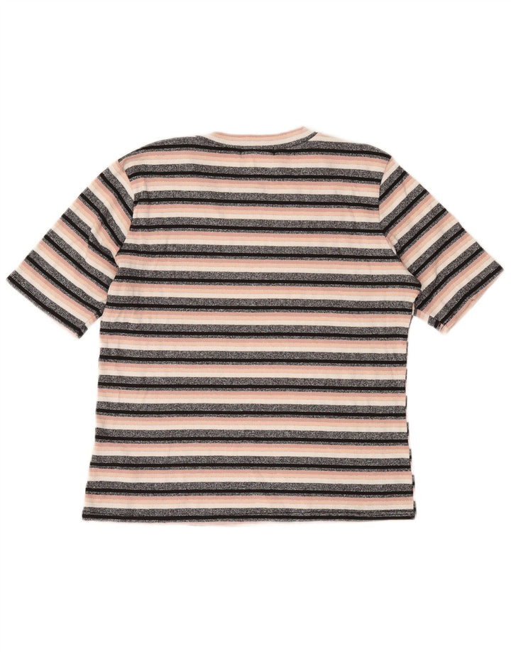 Camiseta feminina OASIS Crop Top UK 14 Viscose listrada preta grande