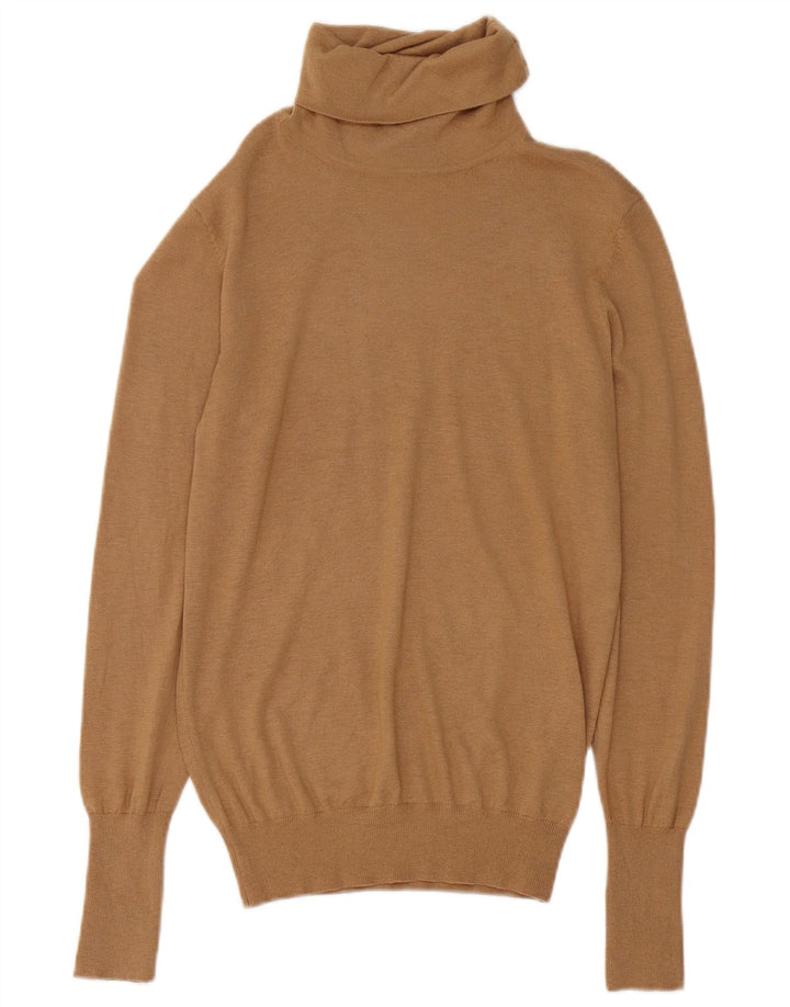 Suéter feminino Zara com gola redonda Reino Unido 16 grande marrom modal