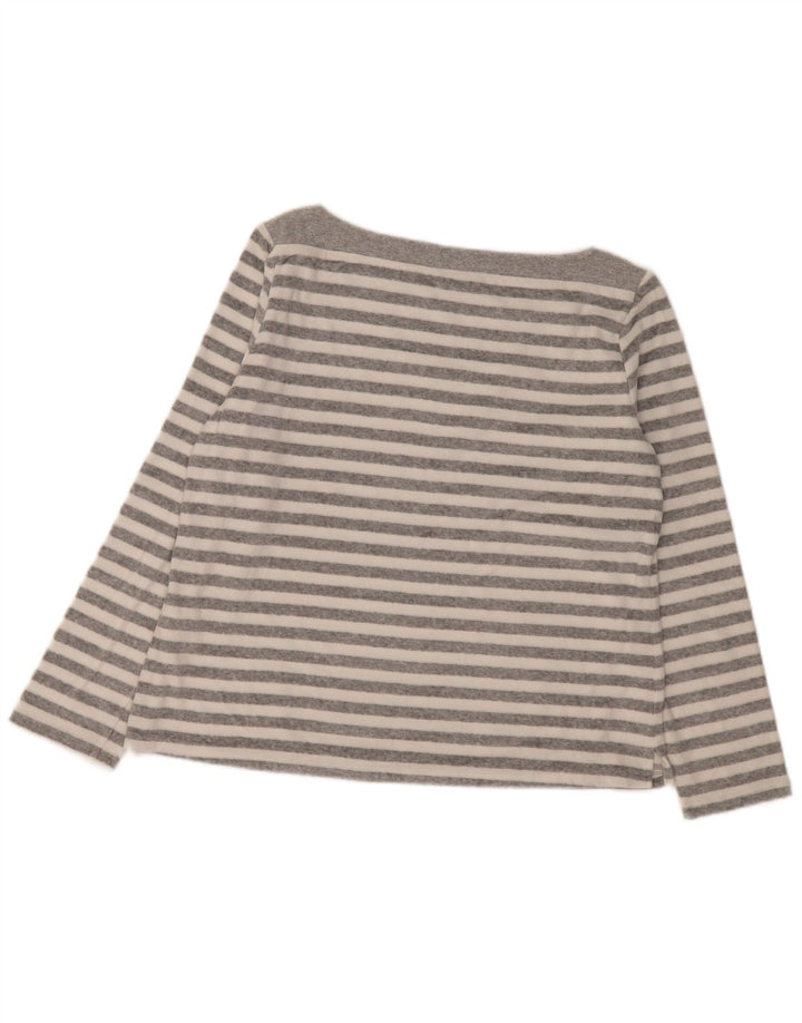 Top feminino Marks & Spencer de manga comprida UK 16 grande algodão listrado cinza