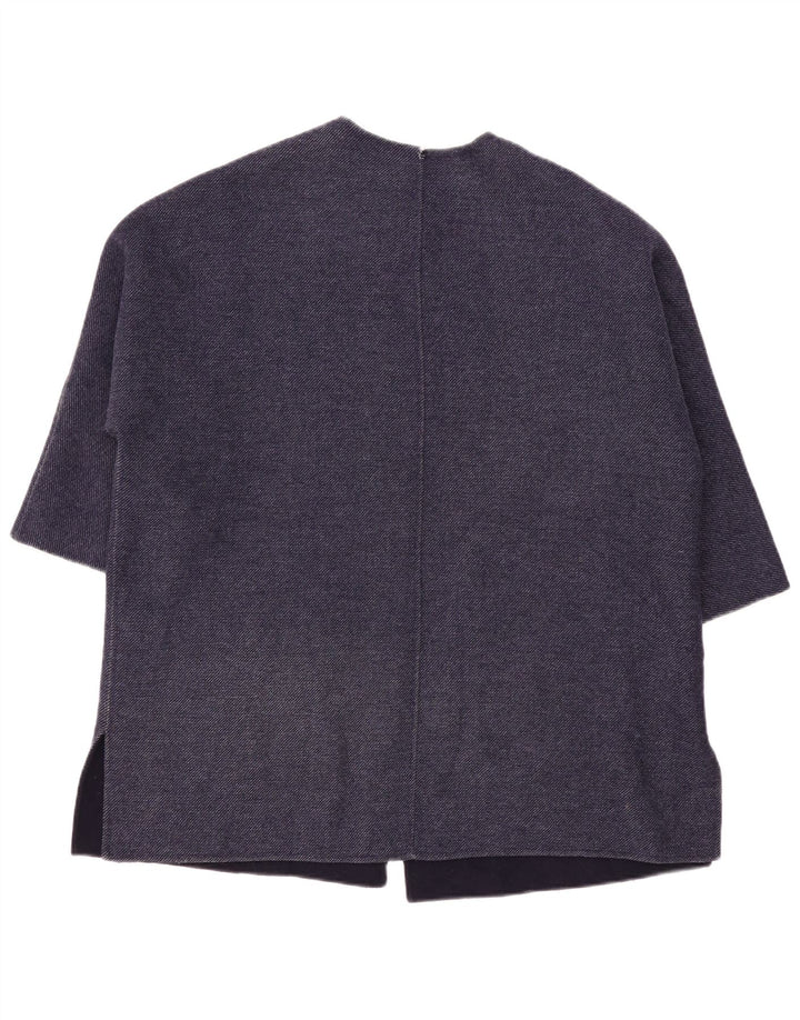 Sobretudo feminino oversized manga 3/4 ZARA Reino Unido 10 pequeno lã azul marinho