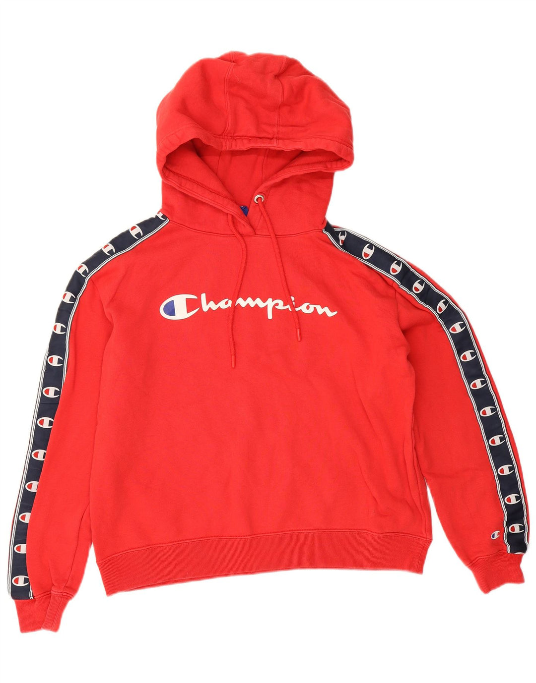 Jumper feminino com capuz e estampa gráfica Champion UK 10 pequeno bloco colorido vermelho