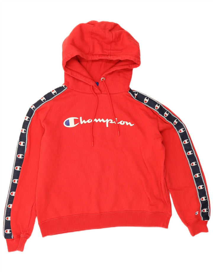 Jumper feminino com capuz e estampa gráfica Champion UK 10 pequeno bloco colorido vermelho