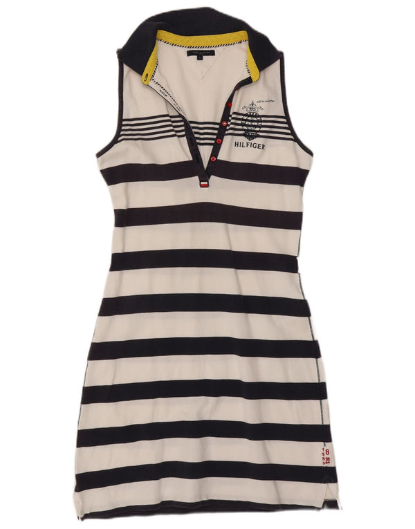 Vestido polo feminino sem mangas Tommy Hilfiger UK 12 médio listrado azul marinho