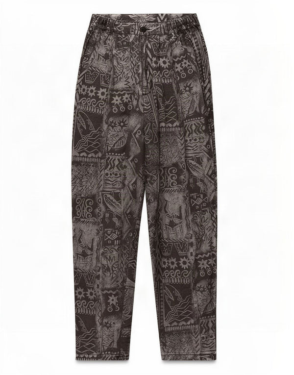 Calça feminina vintage com padrão abstrato cônico W24 L30 cinza