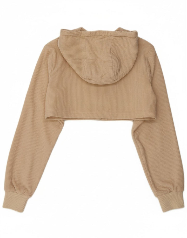 ELLESSE Womens Oversized Crop Hoodie Jumper UK 8 Small Beige Cotton Vintage Ellesse and Second-Hand Ellesse from Messina Hembry 
