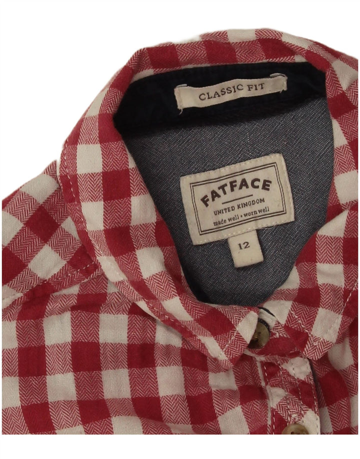 Camisa feminina de flanela com ajuste clássico Fat Face Reino Unido 12 guingão vermelho médio